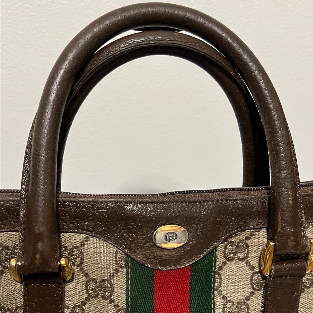 Gucci Monogram Satchel with Red and Green Accents - Picture 2 of 16